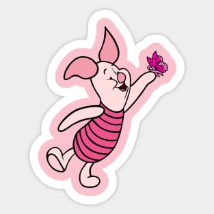 Little Pig with Awareness Ribbon Butterfly (Pink) Sticker